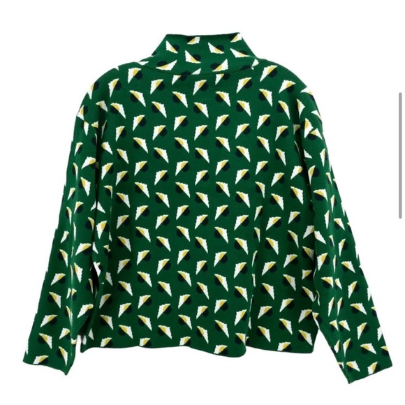 Maeve Anthropologie Carys Kelly Green Geometric Print Mock Neck Sweater XL - Picture 3 of 4